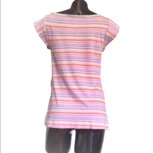 🌈Marc by Marc Jacobs boho asymmetric layers pastel striped short sleeve top XS - Picture 2 of 4